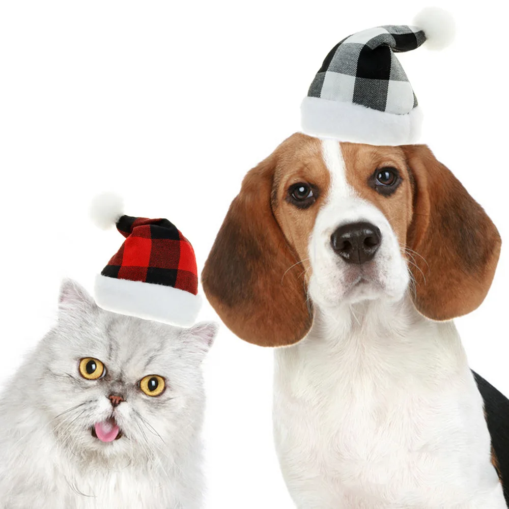 

Christmas Pet Hat Red White Plaid Cap Pet Headdress Ornaments Festival Party Cats Dogs Cute Pet Christmas Hats Decor