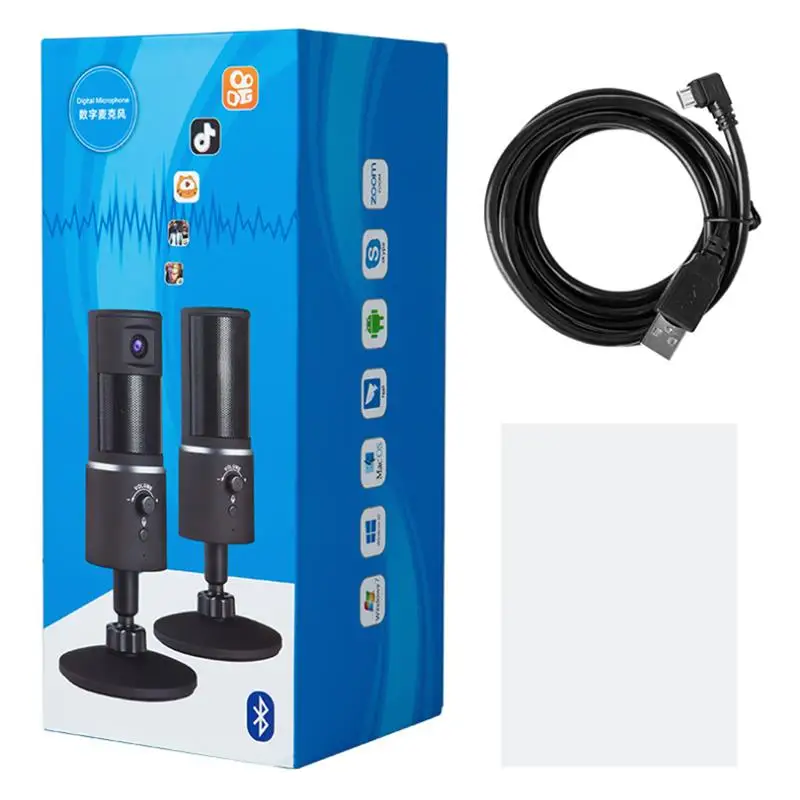 

Digital Video Microphone Condenser Recording Microphone+1080P Camera Hi-Fi Stereo BT Micr Plug and Play Black For YouTube Live