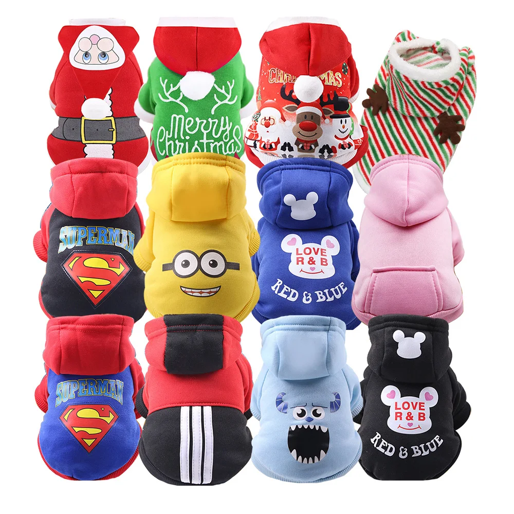 Hoodies dog clothes Pet cat Christmas winter cartoon hooded sweater warm chihuahua for smail big dogs | Дом и сад