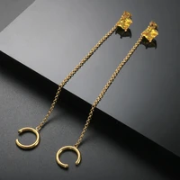 fashion stainless steel asymmetric earrings connected initial chain stud ear line tassel earrings for women pave zircon jewelry