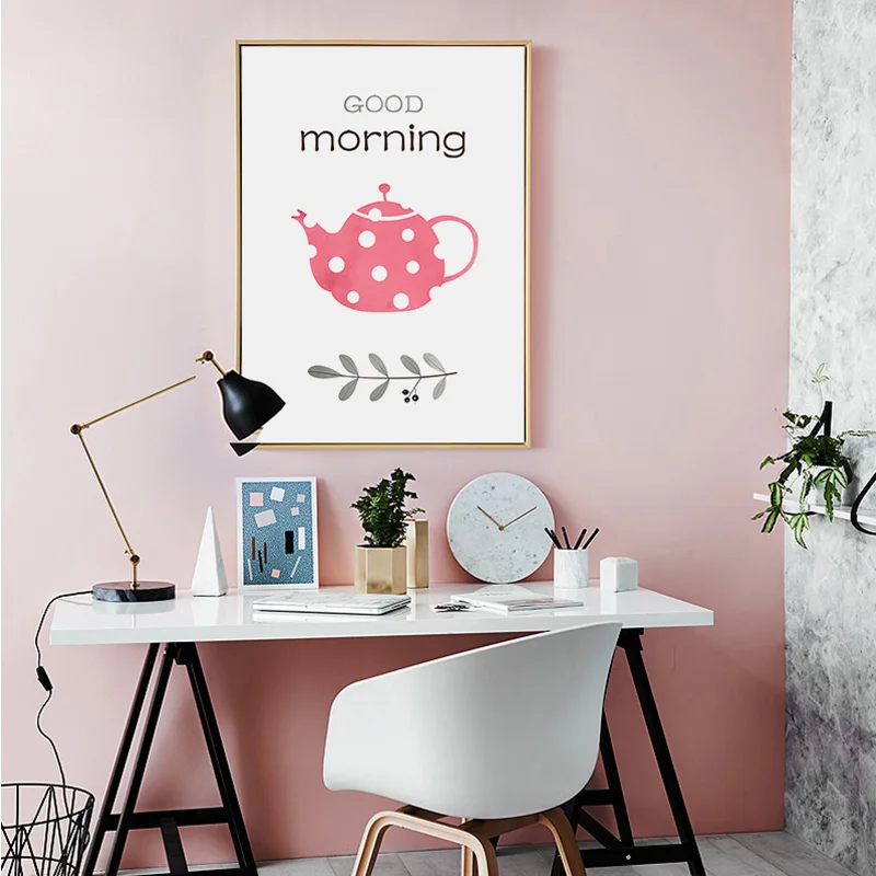 Настенная Картина на холсте в скандинавском стиле Мультяшные кофейные розовые
