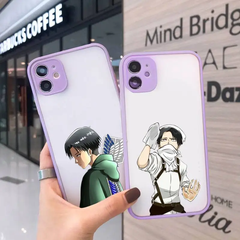 

Anime attack on titan Phone Case For iPhone 12 11 Mini Pro XR XS Max 7 8 Plus X Matte transparent Purple Cover