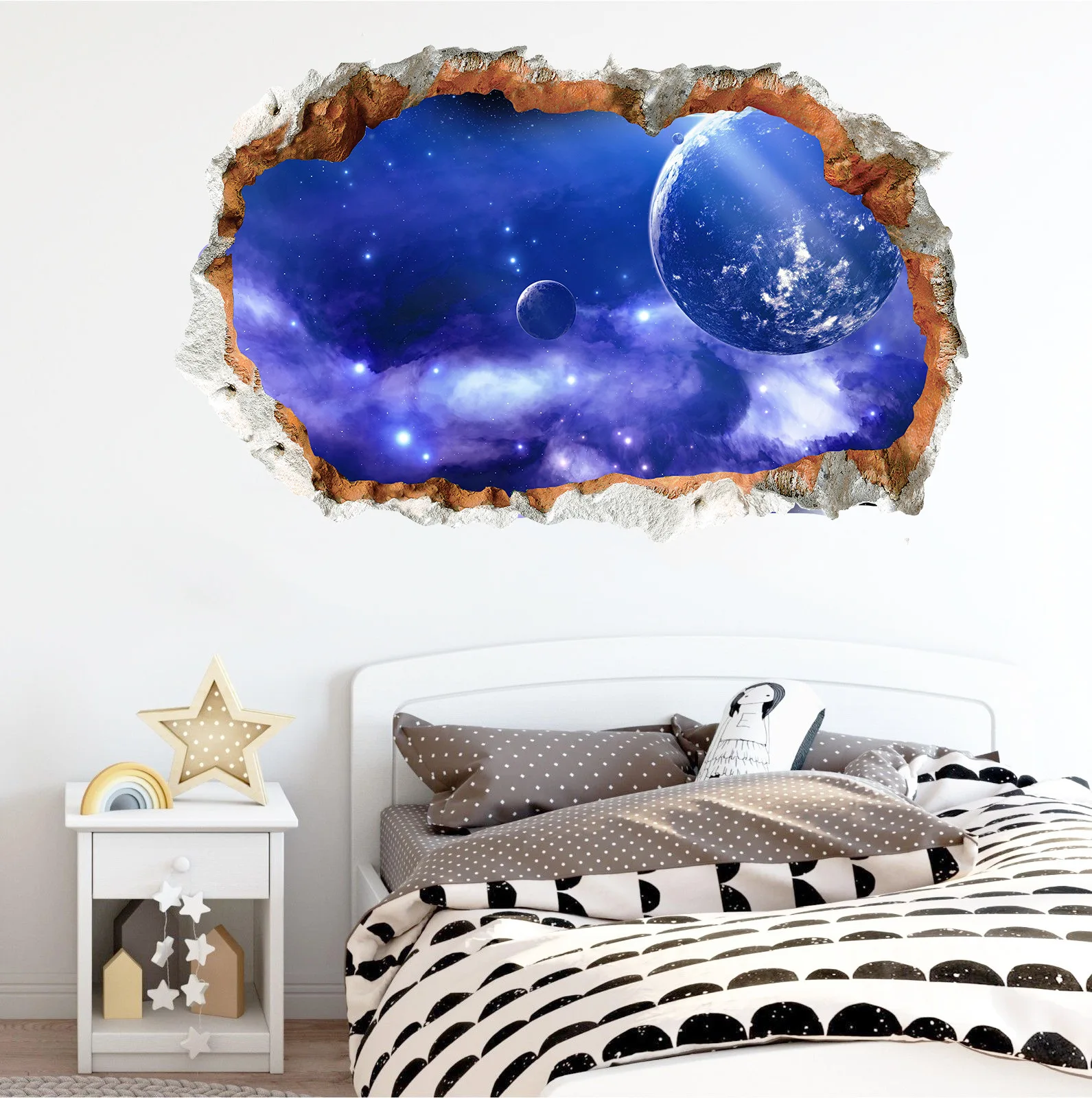 

New 3D broken wall star space living room bedroom children's room environmental decoration wall decal