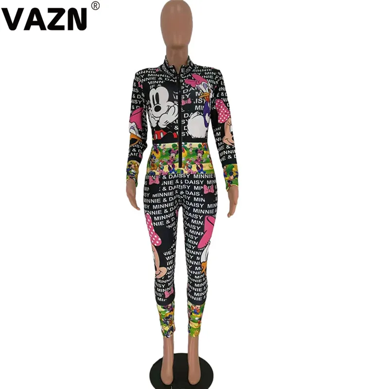 VAZN HM6162 велосипед модный дизайн письмо Pant2019 сексуальный женский комбинезон с принтом О-образным вырезом с длинным рукавом облегающий спортивный костюм длинный комбинезон