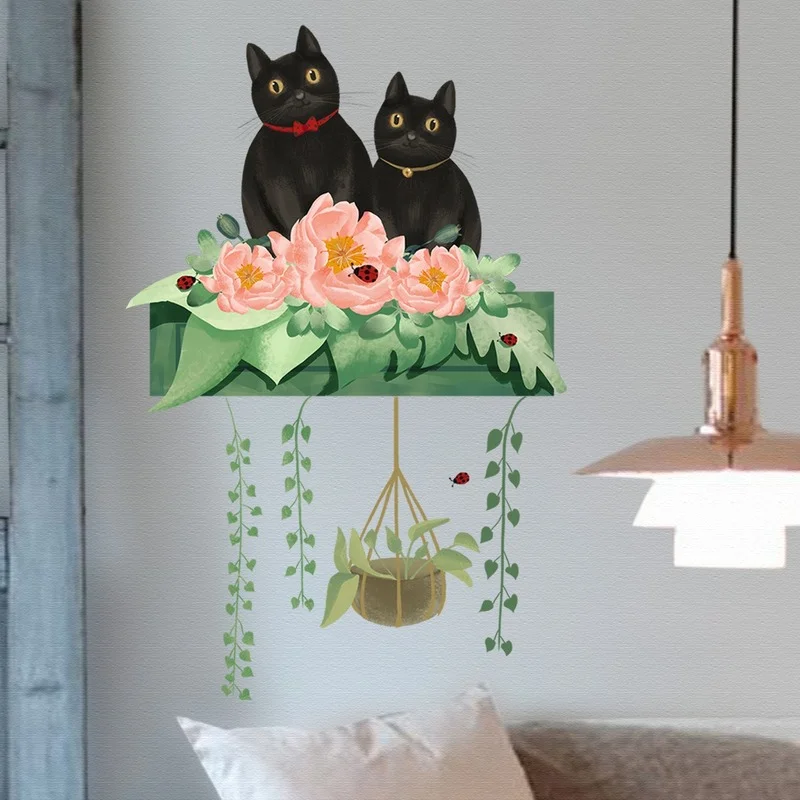 

Creative Wall Stickers Living Room Wall Decoration Kids Room Bedroom Door Self-adhesive Decals Cartoon Kitten Mural Room Decor