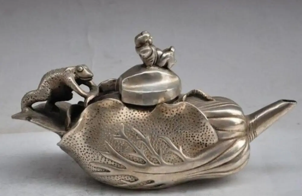 9 &quotКитайский Серебряный мальчик жаба bufo лягушка капуста статуя желтое вино чай