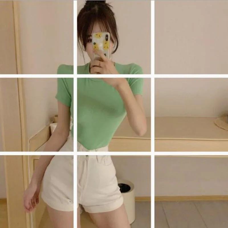 

Spring Summer Women T-shirt Solid Color Short Sleeve Hole Back Women Tops Tees Casual Slim Fit Women T shirt