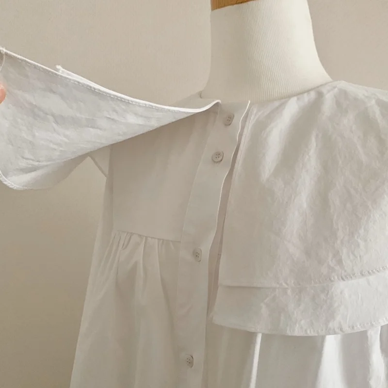 

GALCAUR Sweet Girl Shirts For Women Peter Pan Collar Long Sleeve Loose Oversized Elegant Blouses Female 2021 Spring Clothes Tide