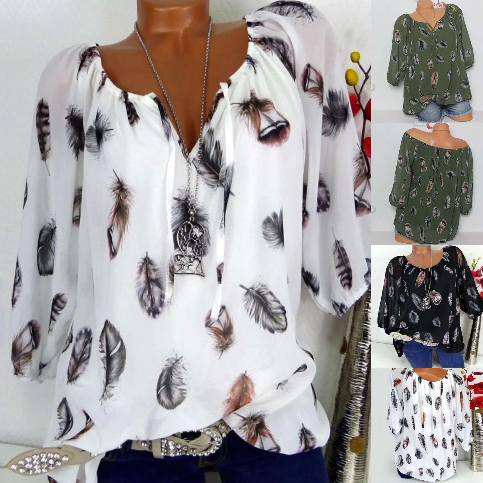 

2xl Plus Size Women Tunic Shirt 2021 Summer 3/4 Sleeve Floral Print V-neck Blouses And Tops With Button Big Size Women Clothing