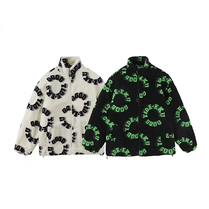 

2021 Winter Coat Women Casual Outwear Korean Fashion New autumn and winter jacquard lamb wool loose coat Jackets Clothing Long