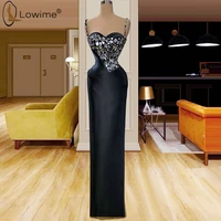 black spaghetti mermaid evening dresses 2020 crystal floor length formal dresses robe de soiree arabic style