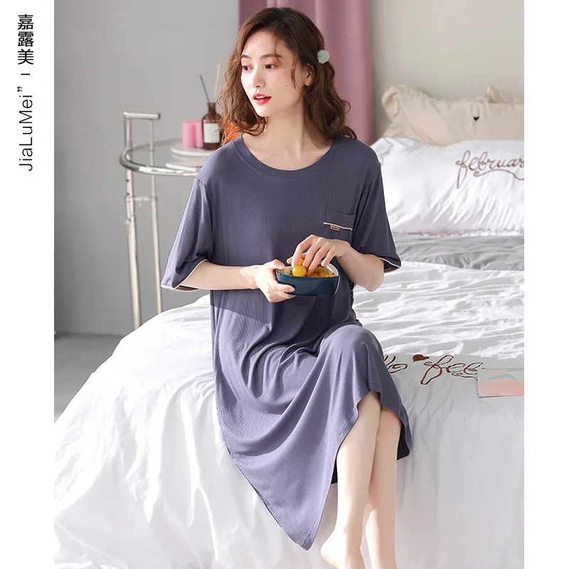 2021 New Nightdress Women's Summer Korean Loose Sexy Nightgown Short Sleeve Nightwear Home Suit Modal Female Sleepwear Lingerie