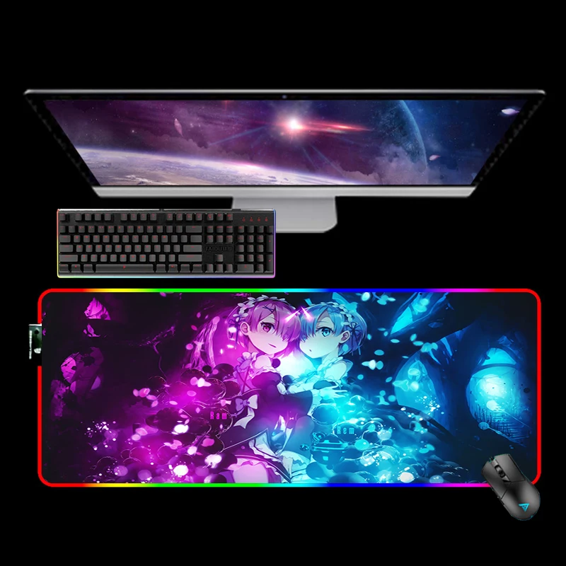 Игровой коврик для мыши с рисунком аниме Re Zero Rem Emilia RGB | Компьютеры и офис