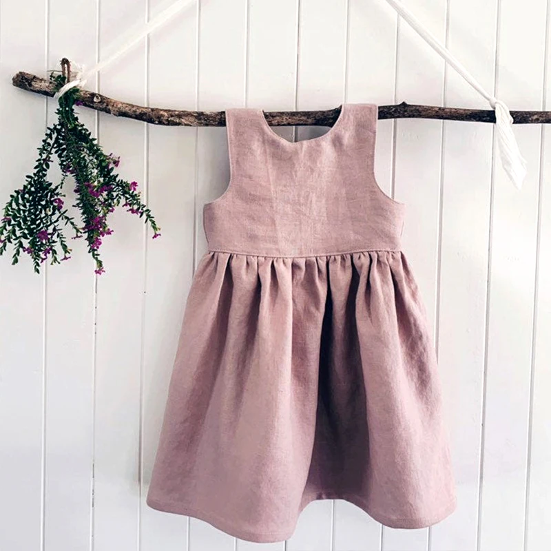 Платье для девочек Новинка лета 2022 платья без рукавов из хлопка и льна с глубоким