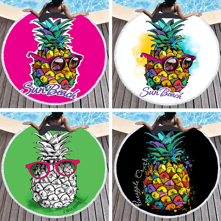 

Round Beach Towel Summer Pineapple Print Beach Towel Serviette Microfiber Quick Drying Super Absorbent Towel 150cm with Tassels