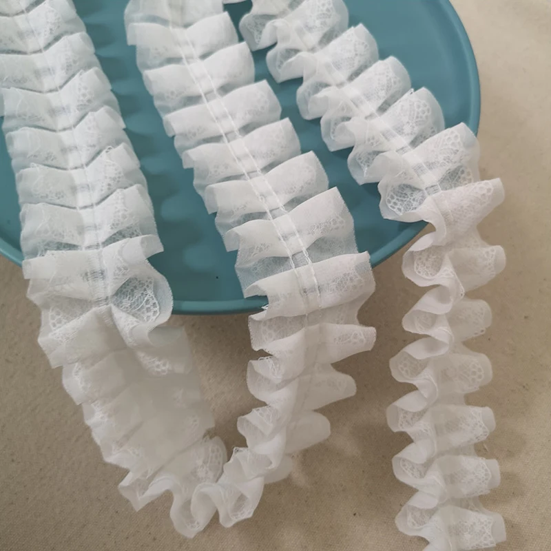 

Folds Lace Ribbon Double Layer White 5cm Wide For Collar Cuffs Dress Decorate Sewing Accessories Needlework Crafts DIY Fabric