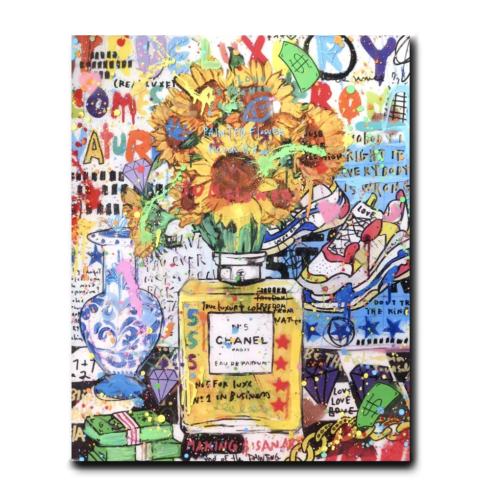 

Luxury Perfume Graffiti Art Paintings on the Wall Posters and Prints Abstract Sunflower Canvas Pictures Home Decoration Cuadros