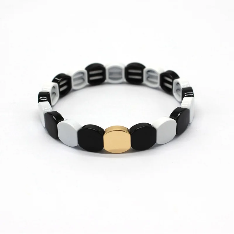 

Bohemia Style Handmade Enamel Rainbow Tile Bracelet VSCO GIRL Style Colorful Painted Metal Cuff Bracelet