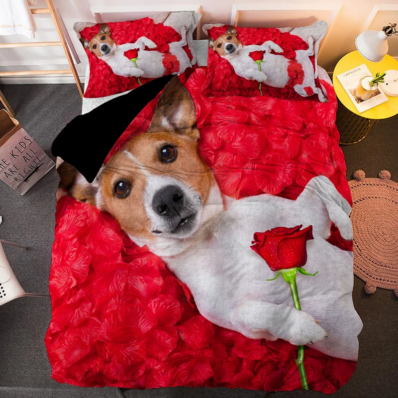 

Cute pet dog lying on rose bedding set animal pug duvet cover children adult bedding pillowcase quilt quilt cover