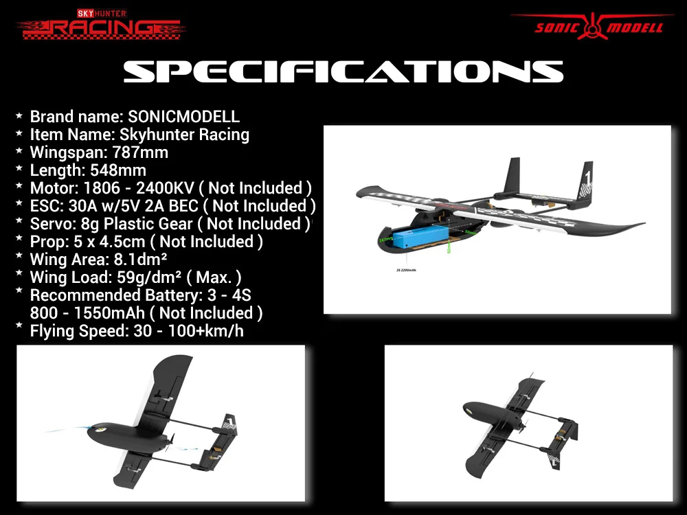 SONICMODELL Skyhunter Racing RC Airplane 787mm Wingspan FPV Aircraft Kit Crash Absorption System Traditional Twin-Boom Tail