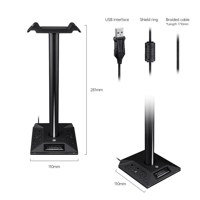 

RGB Headphone Stand Fingerprint Control RGB Gaming Headset Desk Bracket Phone Holder With 3.5mm AUX 2 USB Charger Ports