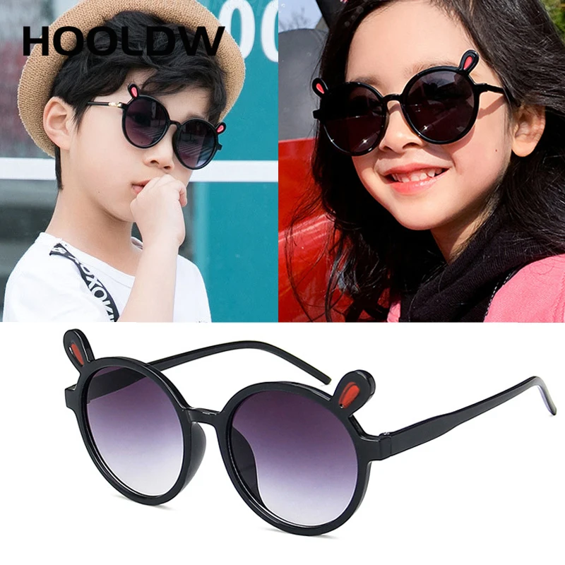 

HOOLDW 2020 New Kids Sunglasses Cute Cartoon Rabbit Ears Children Sun Glasses Boys Girls Outdoors Sports Goggle Eyewear UV400