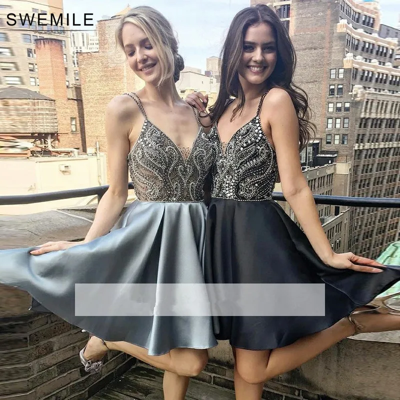 Robe de Soiree Courte Роскошные бусины Кристаллы Короткое вечернее платье сексуальные вечерние платья с открытой спиной Vestido de Festa Curto