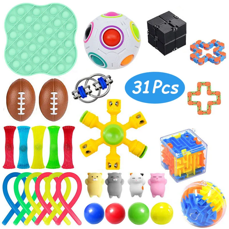 

Лидер продаж, сенсорные игрушки, 31 упаковка, антистрессовые тревожные тянущиеся струны, сетчатые наборы пузырьков, антистрессовая игрушка, ...