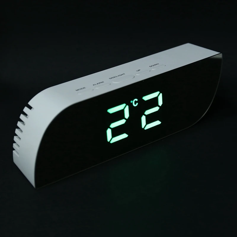 

Smart Digital Alarm Clock With Mirror 12/24H Date Temperature Snooze Large LED Display Travel Clocks for Bedroom