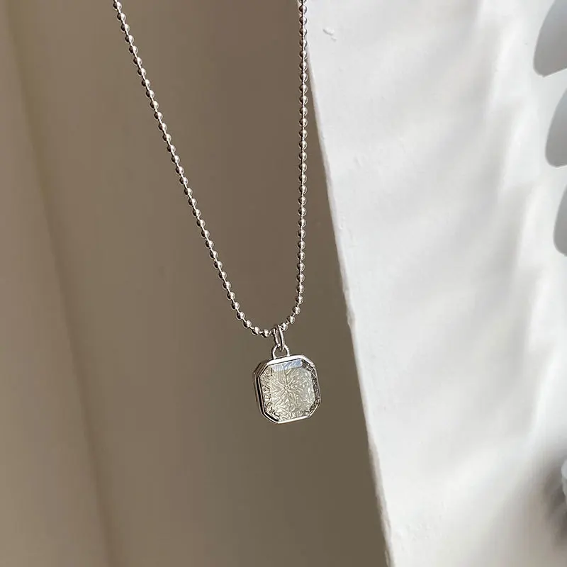 Silvology 925 Sterling Silver Smoky Quartz Pendant Necklace for Women Square Stone Bead Chain Necklace Luxury Festival Jewelry