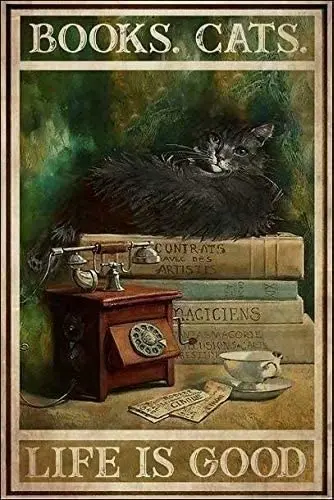 

Funny Metal Tin Signs-Books Cats, Club Hotel Art Wall Decoration 12Inch X 16 Inch.