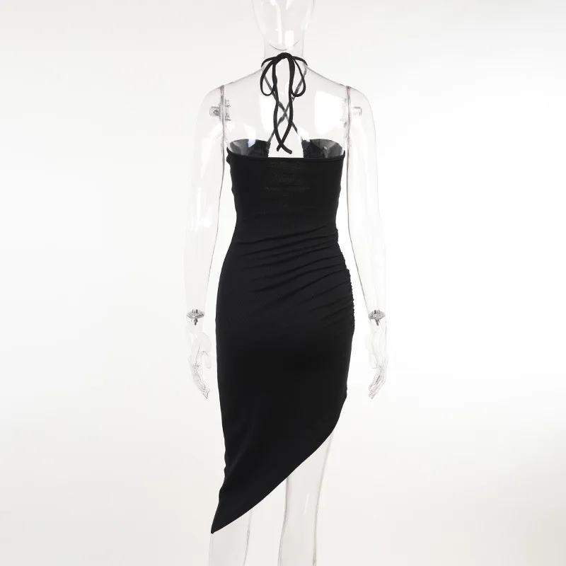 

Julissa Mo Hollow Out Cross Backless Summer Dresses 2021 Sleeveless Irregular Halter Dress For Women Sexy Elegant Party Vestidos