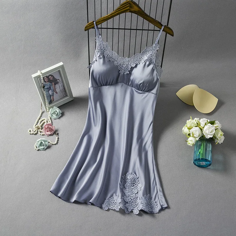 Сексуальная шелковистая Пижама ночная рубашка с V образным вырезом для женщин на