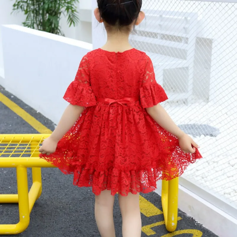 

Summer Casual Dress Baby Girls Lace Floral Print Short Flare Sleeve Kids Princess Dresses 2019