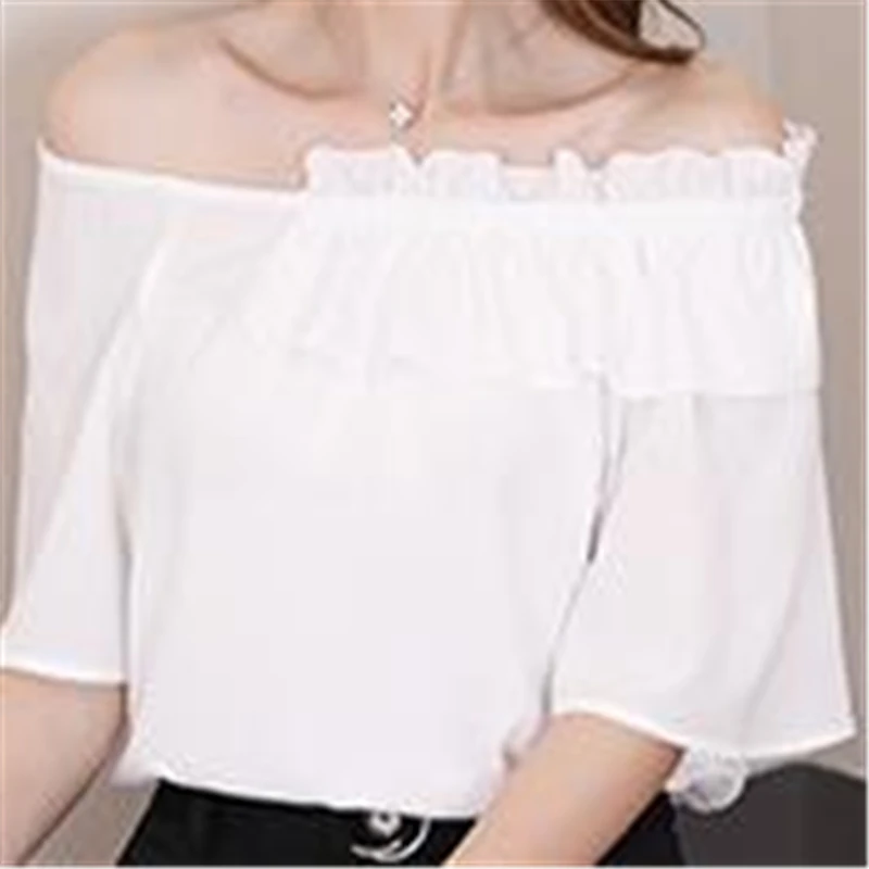 

Loose Shirts Female Summer Oversized Ruffles Slash Neck Shirt Lady Hedging Loose Blouse Top Woman Thin La Camisa Chemise Tops
