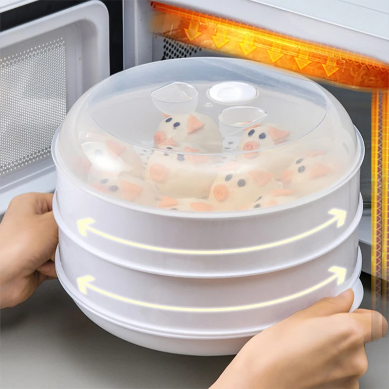 

Plastic Food Steamer Round Microwave Oven Steamer With Lid Durable Drain Storage Basket Household Kitchen Cooking Tools
