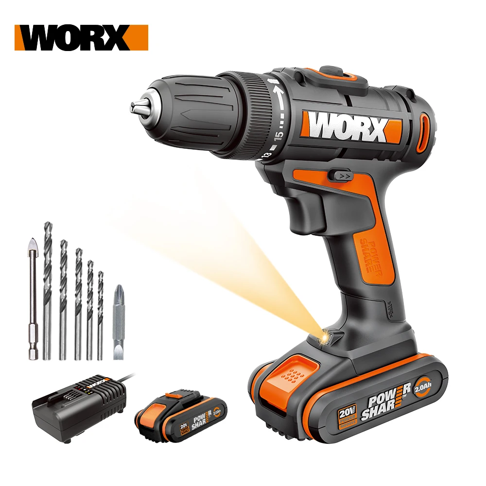 Worx 20V Аккумуляторная дрель электрическая WX101.1 Ударная отвертки Перезаряжаемые