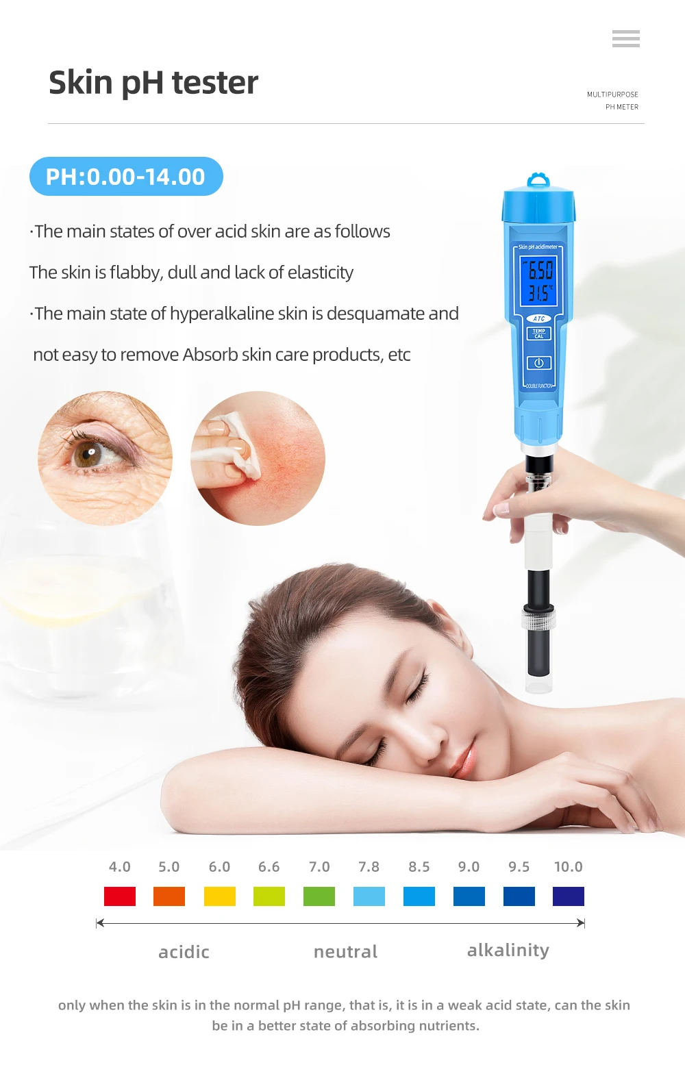 PH-6118 Ph кожи Acdimeter 2 в 1 PH тестер рН-метр Автоматическая Калибровка с Подсветка для