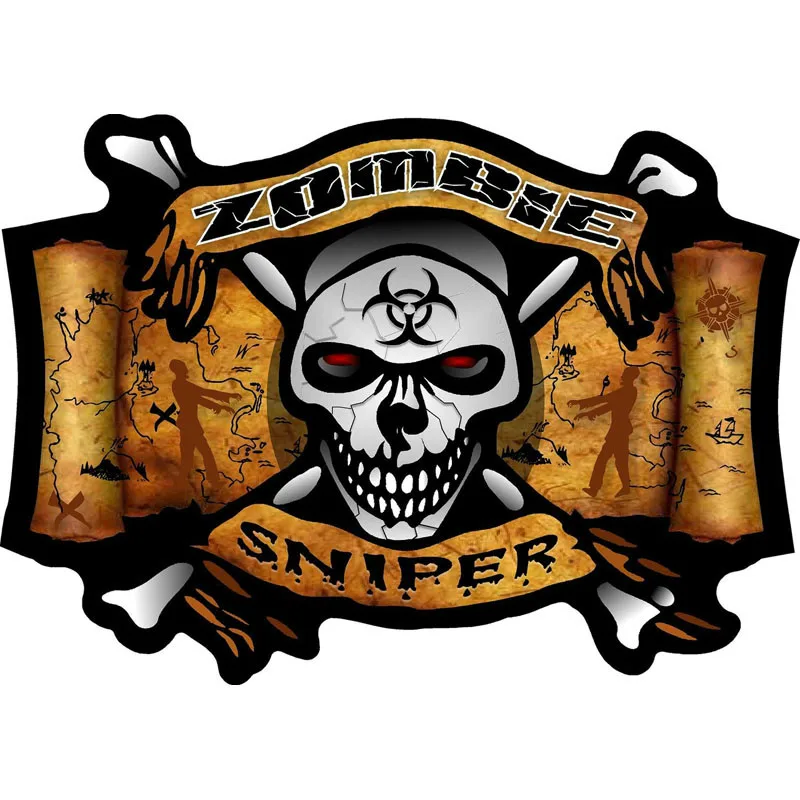 

ZOMBIE Sniper Skull Bone Decal Bio Hazard Hunting Car Stickers and Decals Bumper Window Laptop Windshield Accessories KK16*12cm