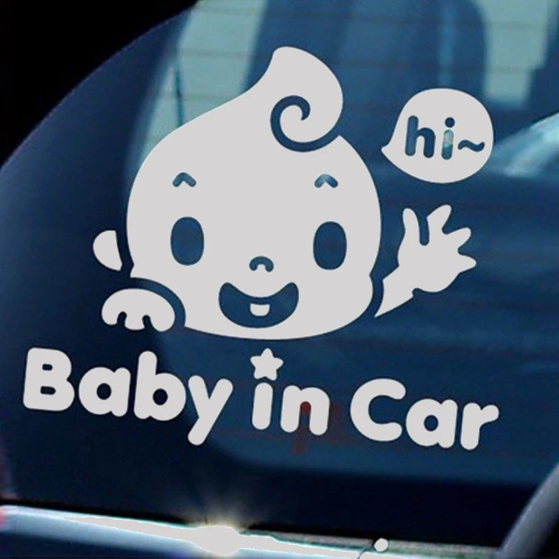 

Baby In Car Waving Baby on Board Safety Sign Auto Window Bumper PET Waterproof Sticker Silver White Universal Car Accessories