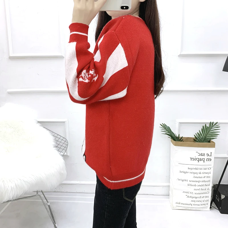 Осенне-зимний женский свитер с длинным рукавом Свободный вязаный шикарный на