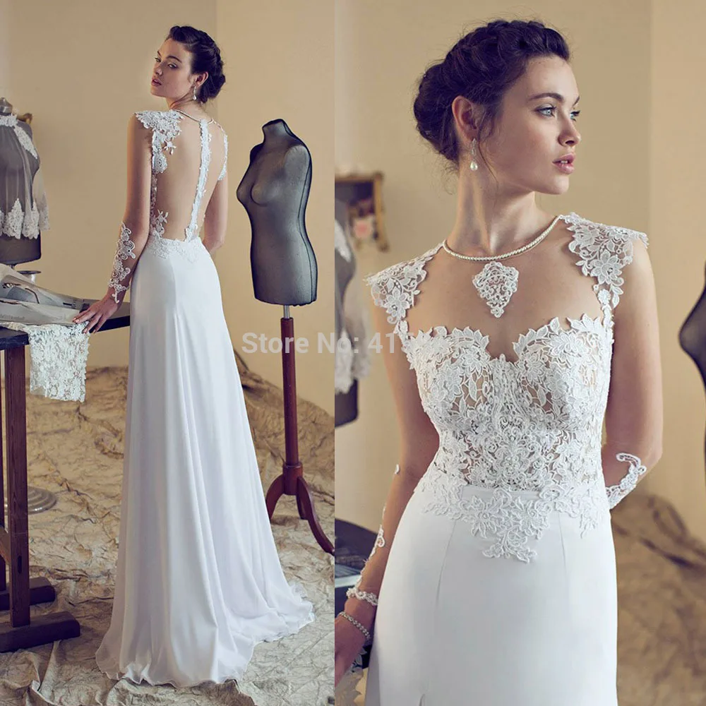 

Modest Sheer Long Sleeves Wedding Bridal Dresses Lace See Through 2019 Sexy vestido de noiva Couture wedding dress