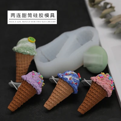 

PRZY Ice Cream Cone Mould Aromatherapy Mold 2 Holes Ice Cream Silicone Mold Soap Molds Gypsum Chocolate Candle Clay Resin