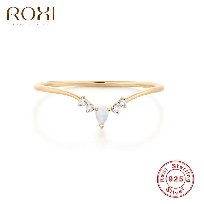 

ROXI Elegant Opal Crystals V Shape Gold Rings for Women Ring Jewelry 925 Sterling Silver Career Finger Ring Wedding Ring Anillos