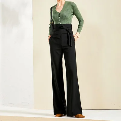 

Pants For Spring Autumn Straight Tube With Belt X LongWomen's Fashion High Waist Pants Wide Leg Slim Elegant Suit
