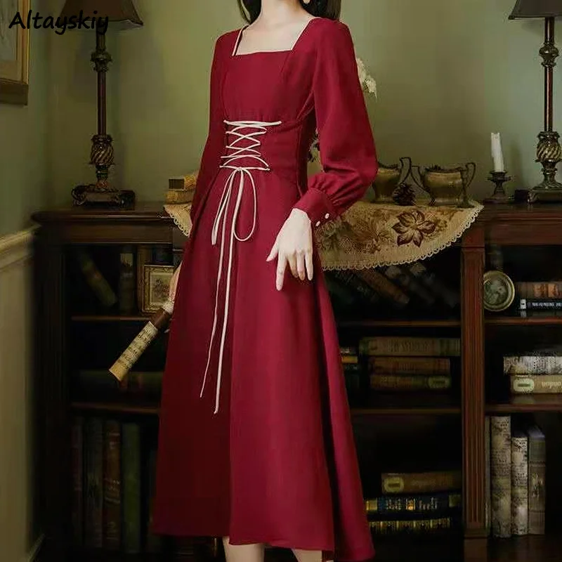 Женские платья с длинным рукавом во французском стиле до середины икры летние