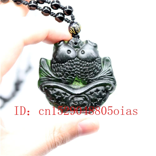 Ожерелье из натурального черного и зеленого нефрита обсидиана с подвеской в виде