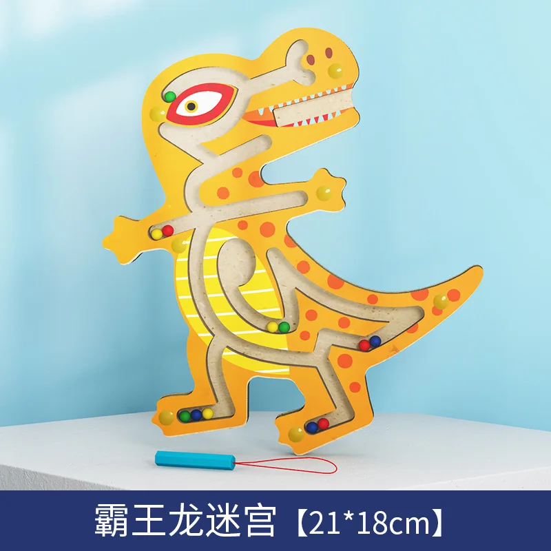 

Montessori Wooden Magnetic Dinosaur Maze Puzzle Toys Early Learning Educational Animal Walking Beads Labyrinth Children Toy Gift