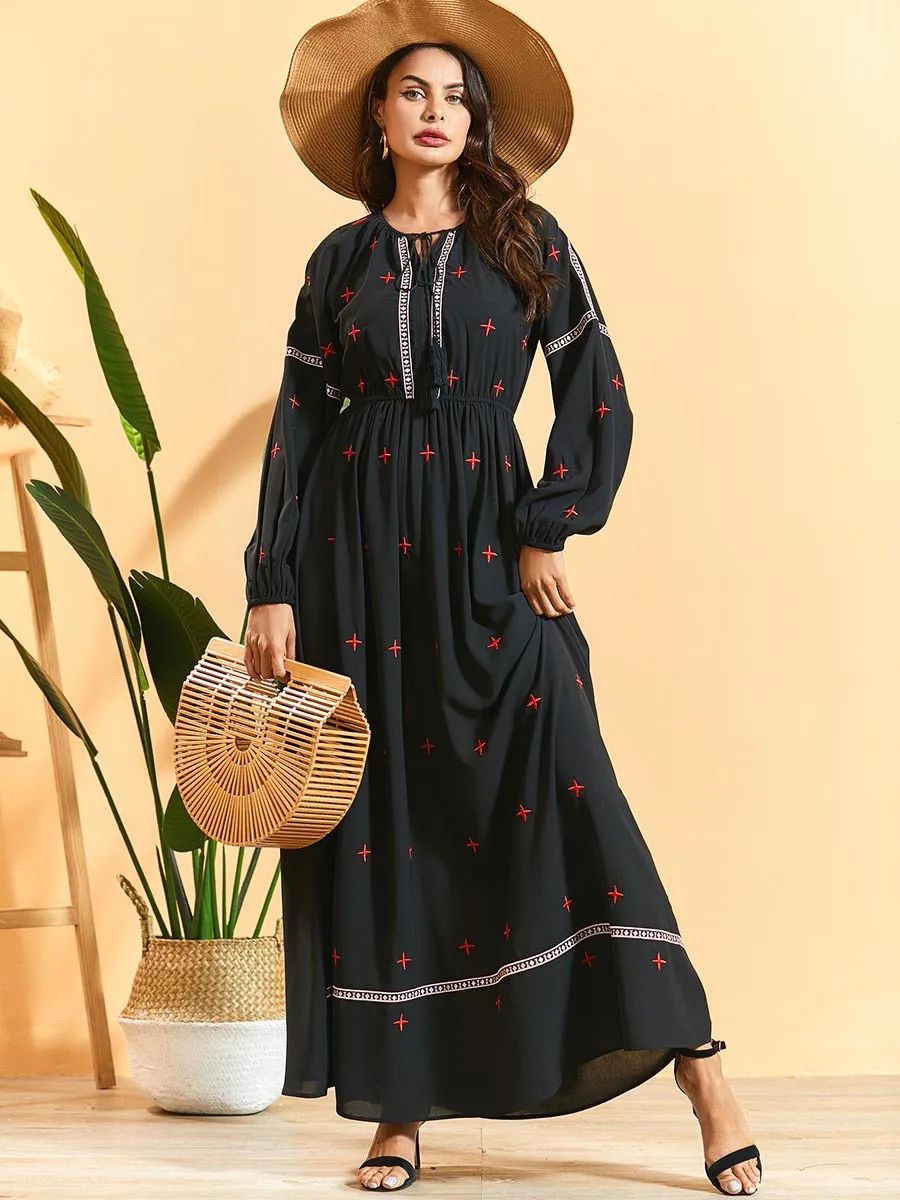 

Turkey Women Muslim Dress Abaya Bohomian Ramadan Maxi Long Dresses Islamic Clothing Eid Musulman Hijab Moroccan Kaftan Vestidos