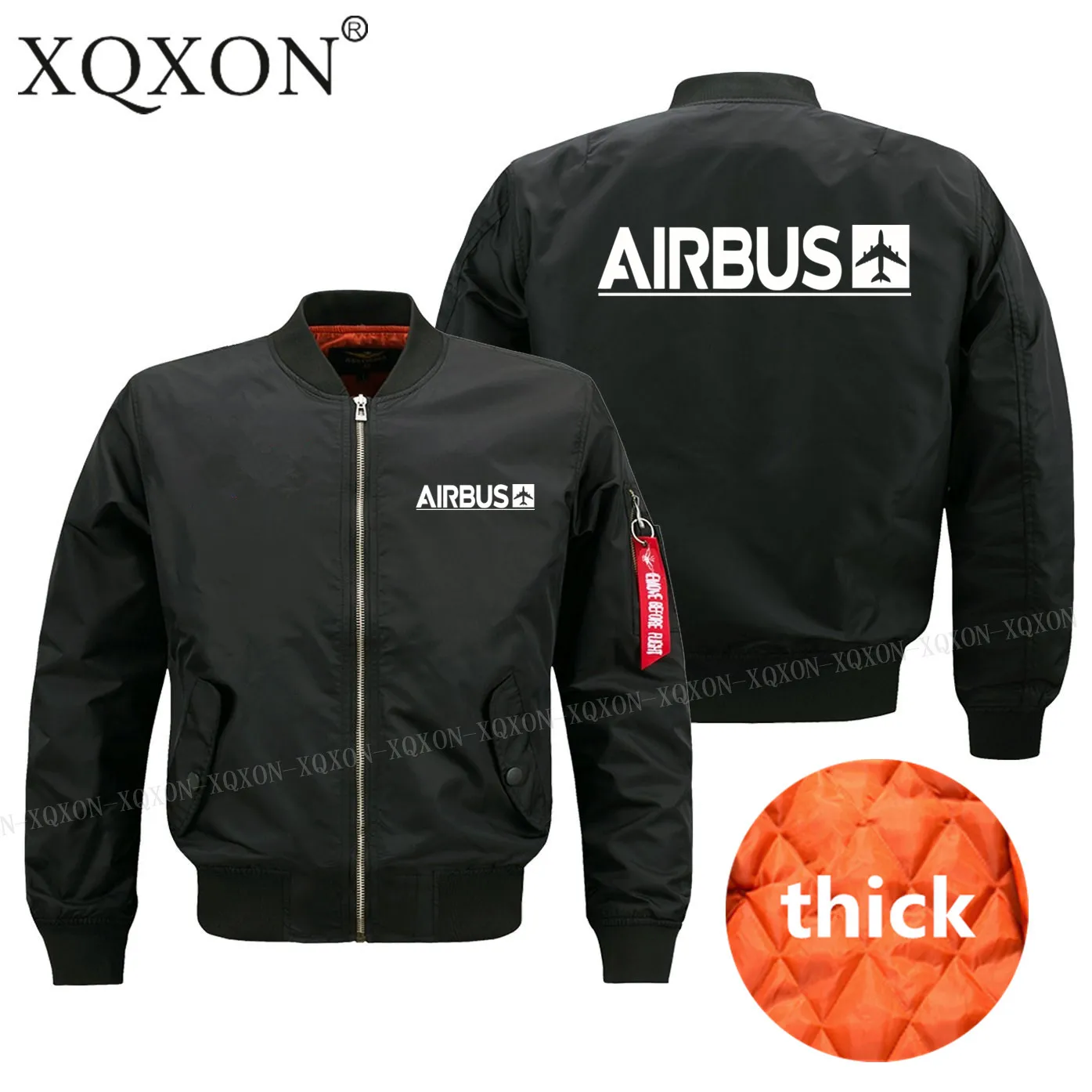 XQXON-, новинка, черная, синяя и Зеленая Мужская куртка пилота, дизайн Airbus, высокое качество, мужские пальто, куртки, весна, осень, зима, одежда J712 - Цвет: Black thick